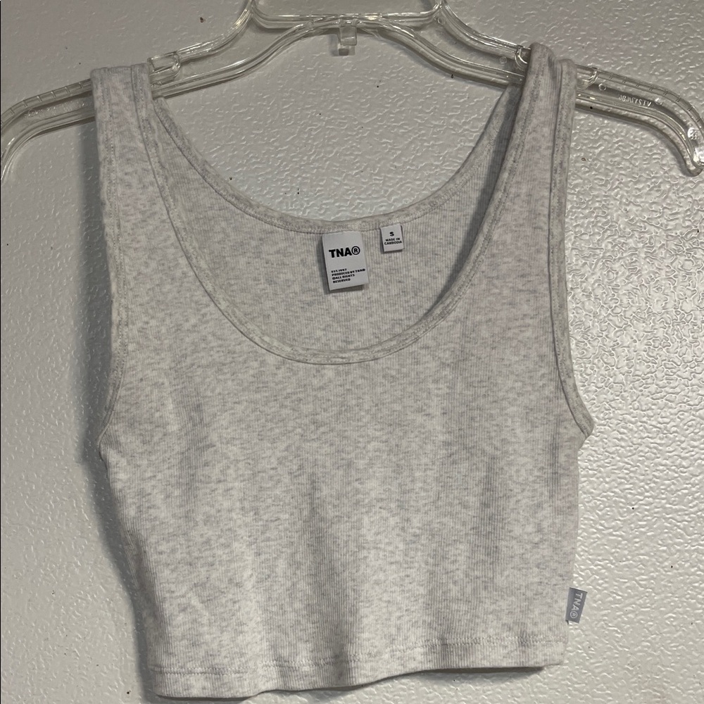 TNA ARITZIA RIBBED CROPPED TANK HEATHERED GRAY SMALL - Picture 2 of 6